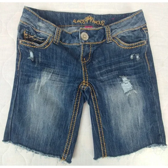 Almost Famous Denim Shorts Size 3 Distressed Blue Almost Famous - Picture 12 of 12